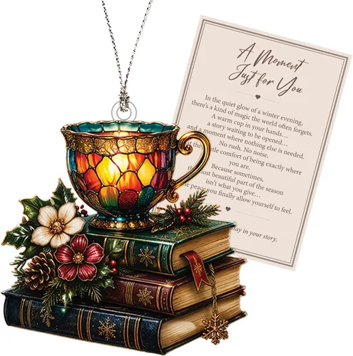 Adorno de libro, atrapasoles acrílico floral para libros de té, regalos para amantes de los libros para mujeres, adornos de Navidad para árbol