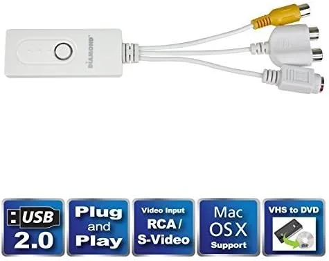 Vista 7 de Diamond Multimedia VC500MAC USB 2.0 One Touch Vhs a DVD dispositivo de captura de video con software fácil de usar, convertir, editar y guardar