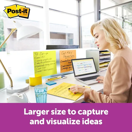 Vista 2 de Post-it Notas grandes súper adhesivas, 11 x 11 pulgadas, 1 bloc, 2 veces el poder de adherencia, amarillo, reciclable (BN11)