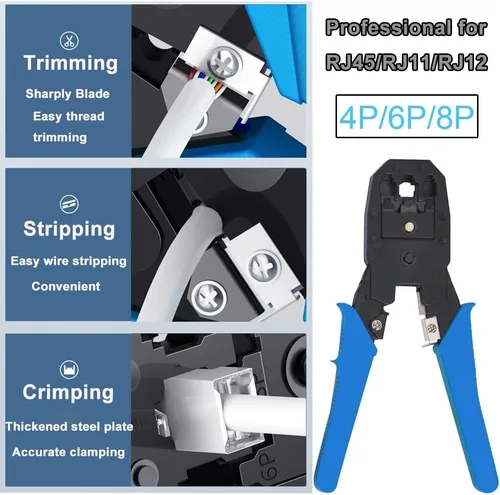 Vista 2 de LEATBUY Crimper Ethernet Kit CAT5 CAT6 Crimping Tool RJ45 Crimp Set for RJ11 RJ12 for Pass Through with 50PC Connector 50PC Cover Ethernet Network