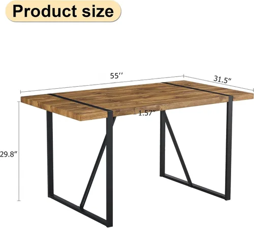 Vista 3 de Mesa de comedor de 55 pulgadas para 4-6, mesa de cocina de madera con patas de metal, mesa de comedor para 4-6 para el hogar, comedor, sala de estar
