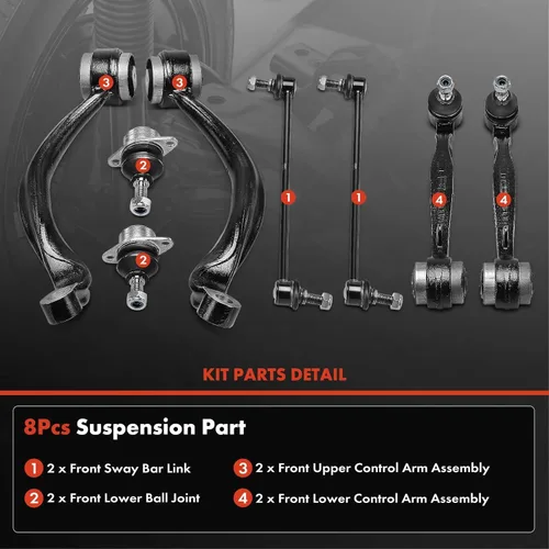 Vista 3 de A-Premium Juego de 8, brazo de control superior delantero, brazo de control inferior, barra estabilizadora, rótula inferior compatible con Land