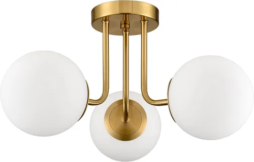Vista 9 de Lámpara de techo semiempotrada moderna de metal negro de 3 luces con pantalla de vidrio de globo blanco, lámpara de montaje en techo para pasillo