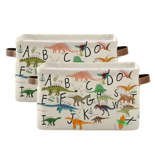 Vista 30 de Emelivor ABC - Contenedor de almacenamiento plegable con asa rectangular impermeable ABC Dinosaurios cesta para almacenamiento cubo organizador