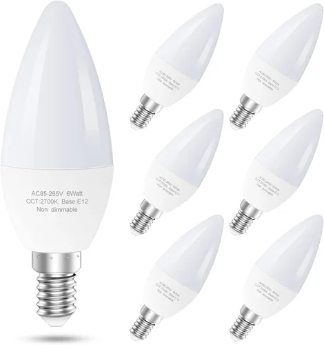 Vista 12 de GOSCHE - Paquete de 6 bombillas LED E12 para ventilador de techo, bombillas LED de candelabro equivalentes a 60 vatios, bombilla tipo B