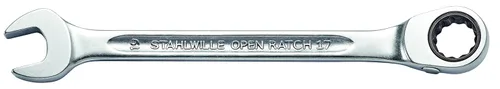Vista 3 de Stahlwille 41170808 - Llave combinada de trinquete, apertura trasera, 72 dientes con extremo bihexágono, acero aleado cromado y cromado