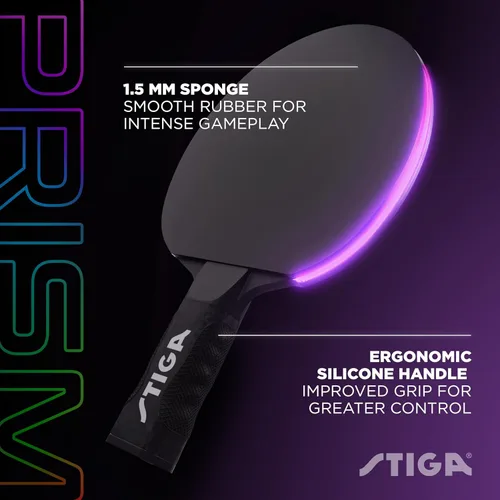 Vista 4 de STIGA Prism - Paleta LED de ping pong, 5 ciclos de color LED, modo degradado de color, incluye 3 bolas que brillan en la oscuridad, esponja de 0.059
