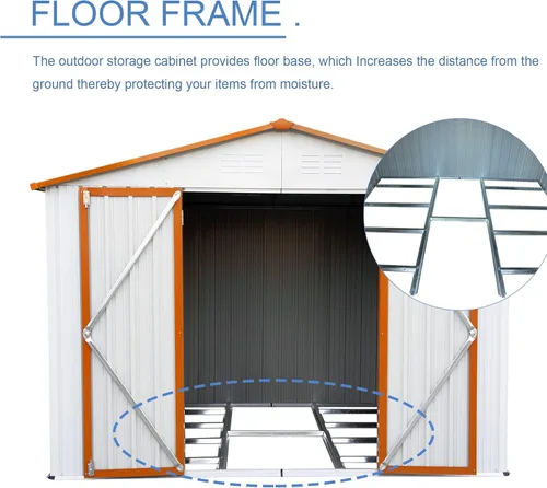 Vista 2 de Rophefx 8' x 6' Outdoor Metal Storage Shed with Floor Frame, Outside Waterproof Tool Shed with 3 Garage Hooks, Steel Garden Shed with Double