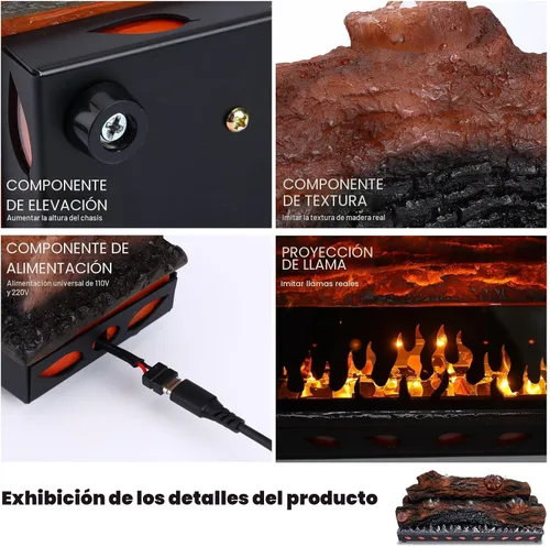 Vista 5 de Chimenea eléctrica con efecto de llama realista, bloque de llama incrustado de 21.46 x 9.45 x 8.27 pulgadas, control remoto USB, colocación