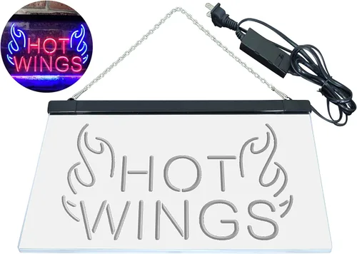 Vista 8 de ADVPRO Hot Wings Fast Food Shop Open Display Dual Color LED Neon Sign Blue & Red 12" x 8.5" st6s32-i3154-br