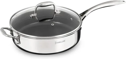 Vista 10 de DELUXE Sartén de cerámica híbrida antiadherente de 5 cuartos de galón con tapa, sartén de acero inoxidable con asas que se mantienen frías, apta