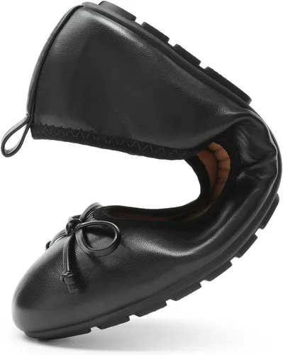 Vista 8 de DREAM PAIRS Bailarinas plegables con lazo para mujer Negro