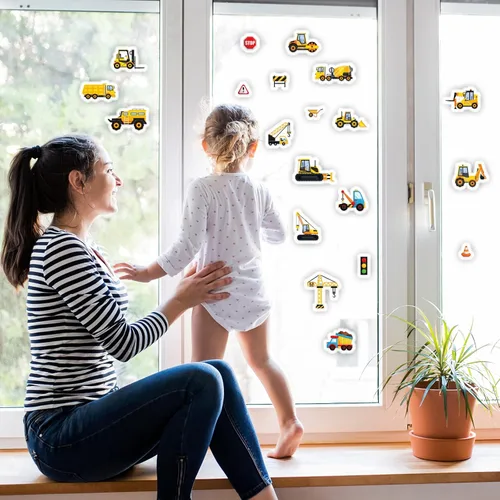 Vista 5 de 20 calcomanías de gel grueso para construcción de camiones, ventanas, calcomanías de gel para niños, niños y adultos, hogar, avión, aula, guardería