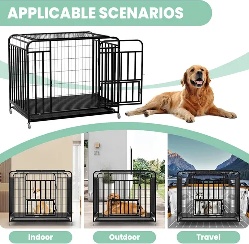 Vista 4 de 42 Inch Indestructible Dog Crate with Double Door, Extra Large Kennel with Locking Latches, Escape-Proof Design for Large Breeds, Anxiety Relief