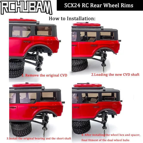 Vista 6 de RCHUBAM Llantas de rueda trasera RC con eje de transmisión CVD para 1/24 Axial SCX24 Deadbolt Bronco C10 RC Crawler Car
