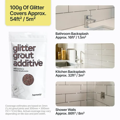 Vista 5 de Hemway Glitter Grout Tile Additive - Aditivo de lechada con purpurina para azulejos, 100 g/ 3.53 onzas, para azulejos de baño o cocina