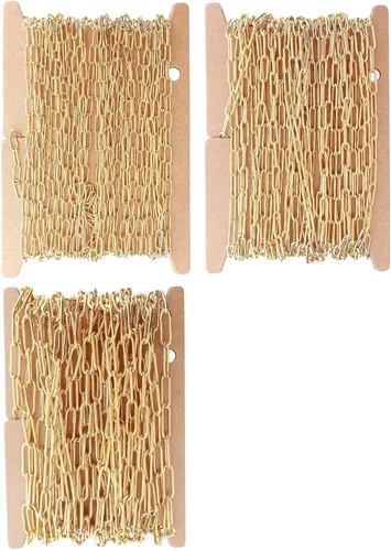Vista 7 de THREENEST Cadenas de clip de papel de acero inoxidable de 16.4 pies de ancho y 2.5 mm, chapadas en oro real de 18 quilates, soldadas, cadena larga