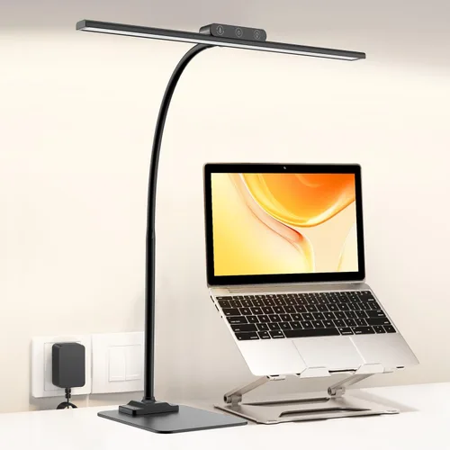 Vista 11 de KableRika Lámpara de escritorio, lámpara de escritorio de doble cabezal con abrazadera, luces de escritorio LED de 24 W para oficina en casa