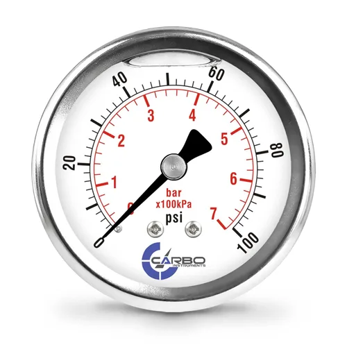 Vista 28 de Carbo Compound Pressure Gauge -30 inHg to 15 PSI, NIST Traceable, USA Lab Calibrated, 2.5" Dial, 1/4 NPT Back Mount, ASME Grade A, 304 SS Case