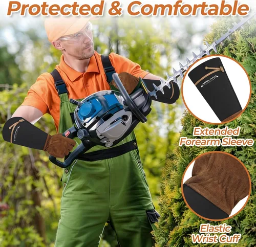 Vista 3 de HLDD HANDLANDY Long Gardening Gloves for Women Men - Leather Rose Pruning Gloves Thorn Proof - Breathable Working Glove