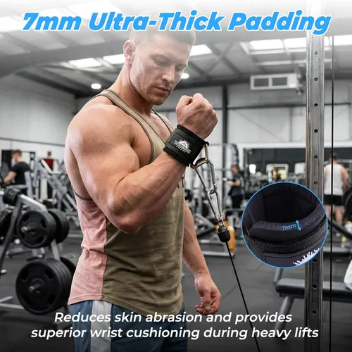 Vista 4 de Puños ajustables para muñeca de neopreno con correas acolchadas para equipos de entrenamiento de fuerza con máquinas de cable Negro