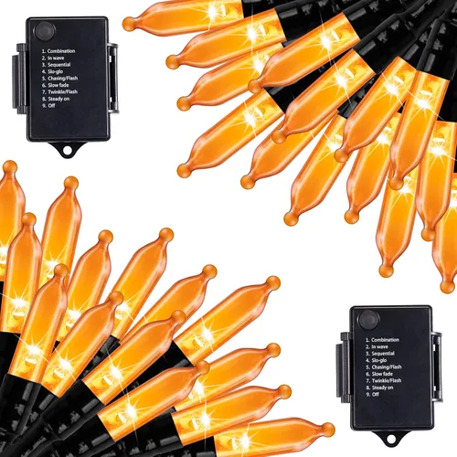 Vista 18 de Luces de Navidad a pilas Brightown, paquete de 2, 18 pies, 50 luces LED transparentes con 8 modos, impermeables, luces para árbol de Navidad