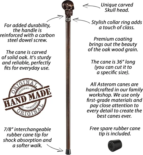 Vista 3 de Asterom Bastón de Calavera - Hecho a Mano - Bastón de Calavera Bastón Gótico de Vampiro Bastones de Calavera para Hombres, Bastón Steampunk