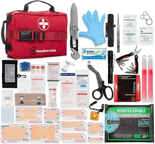 Surviveware 119 Pcs Comprehensive Premium Survival First Aid Kit - Medical Emergency Kit for Travel Camping Gear, Home Essentials & Outdoor