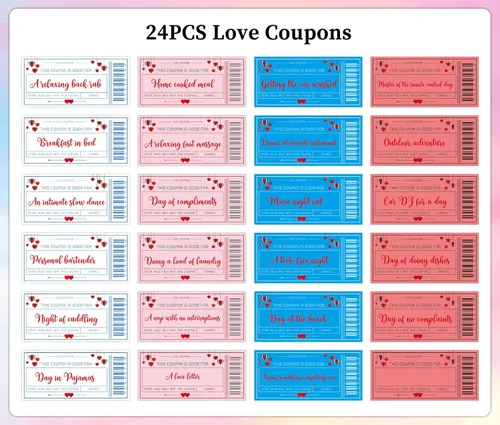 Vista 6 de SICOHOME 24 piezas de cupones de amor para él Libro de cupones de pareja divertido y romántico Libro de cupones de novios Cupones divertidos