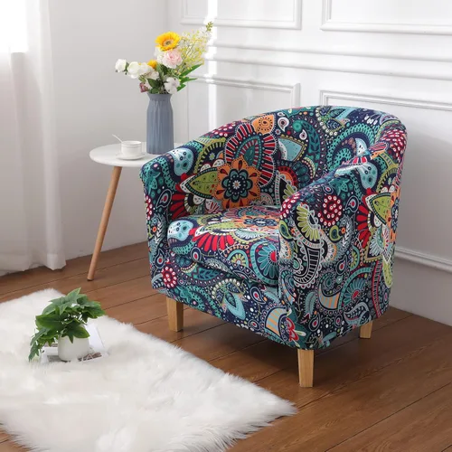 Vista 5 de hyha 2 piezas impresas Slipover para silla de bañera con funda de cojín, funda elástica extraíble para silla de club IKEA Tullsta, funda protectora