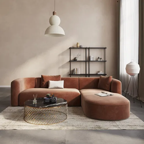 Vista 14 de Acanva - Sofá de terciopelo con respaldo curvo moderno y lujoso, sofá cómodo de estilo minimalista para sala de estar o apartamento, 3 plazas, crema