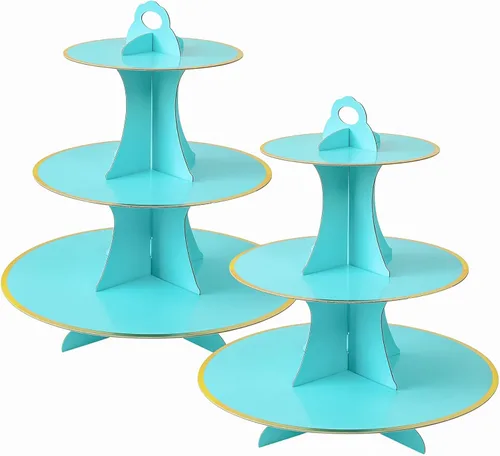 Vista 25 de Soleebee Soporte redondo de 3 niveles para cupcakes, torre de cartón para cupcakes, torre de postre para decoración de cumpleaños, bodas, fiestas, 1