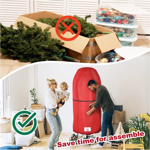 Vista 7 de Funda para árbol de Navidad con correas ajustables, bolsa de almacenamiento vertical duradera para árbol de Navidad con cremallera y cordón