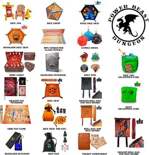 Vista 6 de Power Beast Dungeon Mimic Chest - Caja de almacenamiento de dados con ojo de vidrio, miniaturas y accesorios de Dungeons and Dragons, regalo de D&D