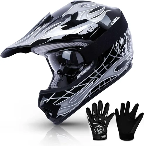 TCMT Casco de motocross para niños y jóvenes, color negro, casco de motocross, motocross, moto de calle, karting, BMX, MX, ATV, casco de cara