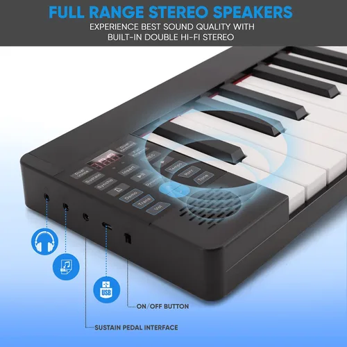 Vista 3 de Pyle PKBRD8100 - Piano de teclado eléctrico de 88 teclas, teclado digital plegable portátil con Bluetooth, 128 ritmos/tonos, teclas semipesadas
