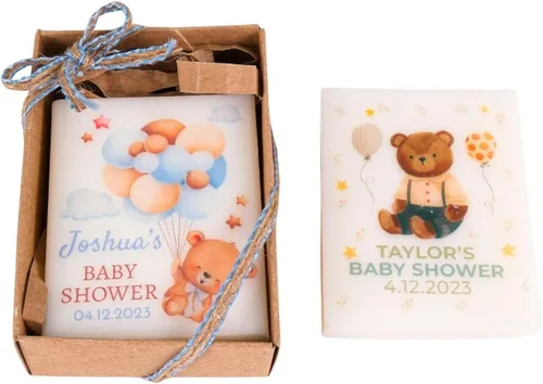 Vista 25 de Paquete de 5 decoraciones de baby shower de Happy Times Favors, regalos de baby shower, jabón mini vegano perfumado hecho a mano personalizado