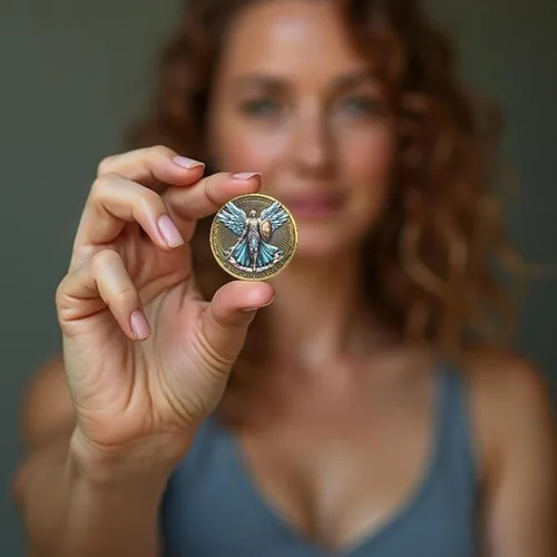 Vista 7 de La moneda de desafío del Arcángel Miguel vela por nosotros - Salmo 91:10-11 Moneda coleccionable religiosa inspiradora con estuche protector Paquete