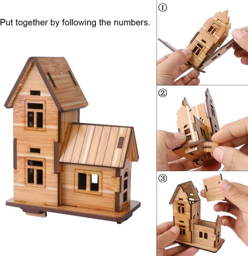 Vista 5 de Rompecabezas de madera 3D, mini kit de casa modelo de bricolaje, juguetes educativos, rompecabezas de regalo para niños y adultos