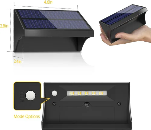 Vista 7 de NIORSUN Luces de valla para exteriores, paquete de 6 luces solares LED impermeables para valla con batería de 1500 mAh, blanco cálido/blanco