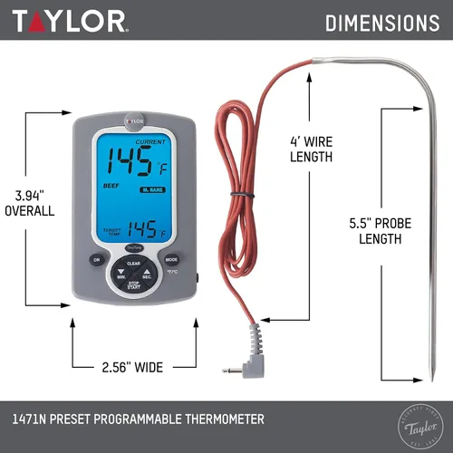 Vista 2 de Taylor Sonda con cable de lectura instantánea Digital para carne, parrilla de comida para barbacoa, cocina, termómetro blanco