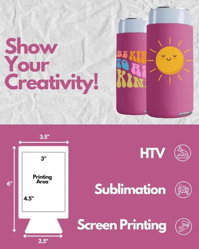 Vista 2 de PartyPrints Paquete de 100 fundas para enfriar latas delgadas de color rosa en blanco Plain Seltzer Enfriadores de sublimación a granel