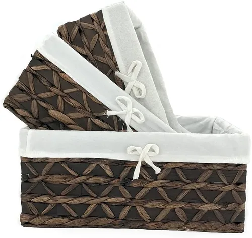 Cesta de almacenamiento rectangular tejida de hierba marina con asa, Kingwillow. (Madera y jacinto de agua, juego de 3)