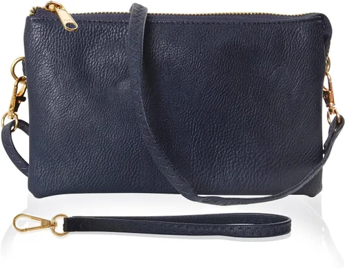Vista 13 de Humble Chic bolsa pequeña de piel vegana, para usar cruzada o cartera con ajuste de pulsera, incluye hombro ajustable y correa para muñeca.