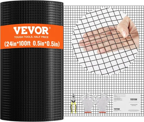 VEVOR Malla de Alambre, Rollo de Malla de Alambre Galvanizado de 24 Pulgadas x 100 Pies 1/2 Pulgada, Rollo de Valla de Alambre de Pollo Calibre 19,