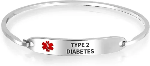 Vista 26 de Bling Jewelry Pulsera de identificación médica con grabado personalizable, elegante y con brazalete de 7 pulgadas para mujer, de acero inoxidable