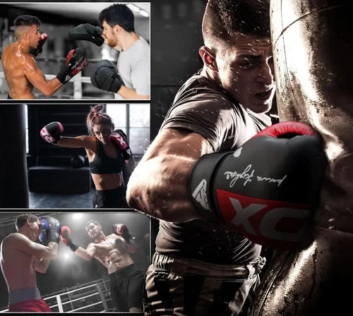 Vista 4 de Guantes de boxeo RDX, guantes de entrenamiento de cuero Maya para Muay Thai, kickboxing, sparring, saco de boxeo, guantes de kickboxing