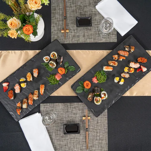 Vista 8 de Restaurantware Voga - Platos de servir de 10 x 20 pulgadas, 4 tablas rectangulares de charcutería, imitan el aspecto de la melamina negra pizarra