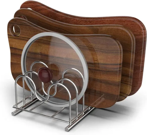 Vista 7 de LENITH Soporte para tabla de cortar de alambre de acero inoxidable 304, organizador de tabla de cortar para cocina con 5 seccionales