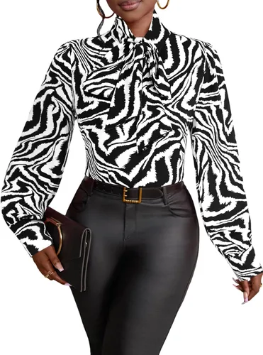 Vista 22 de Vrtige Camisa de mujer elegante con cuello de lazo, manga larga, blusa para la oficina